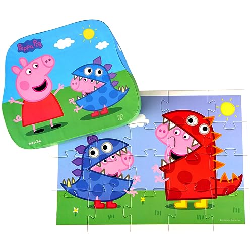 Peppa Pig - Puzzle - Peppa & George - Puzzle ab 3 - Deko-Puzzle enthält 24 Teile mit Illustrationen von Peppa Wutz und ihrem als Dinosaurier verkleideten Bruder George von Barbo Toys