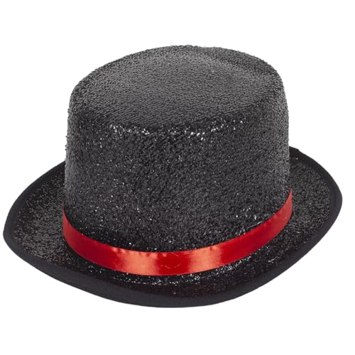 Barelove Zylinder Kostüm Glänzende Pailletten Magier Viktorianischer Hut Verkleiden Hut Weihnachten Bowler Top Hüte Halloween Cosplay Kostüm (Bling-Red) von Barelove
