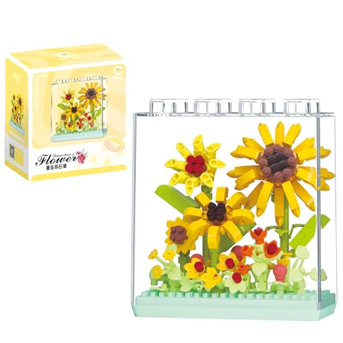 Barlone Klemmbausteine Blumen Bausteine Set, 354 Stück Sonnenblume Bausteine Blumen mit Staubdichter Ober und Sockel, Klemmbausteine Pflanzen Spielzeug, Geschenk für Mädchen ab 6 Jahren und Erwachsene von Barlone