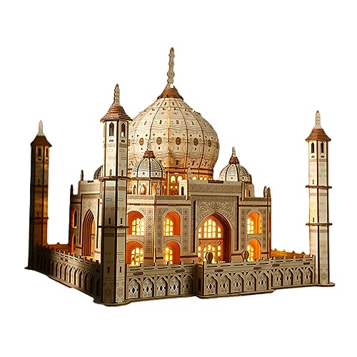 BaronHong 3D-Holzpuzzle für Erwachsene und Teenager, Taj Mahal-Modell mit LED-Licht, 388 Teile, Bastelsets zum Selbstzusammenbau, Denkaufgabe (gelb, M) von BaronHong