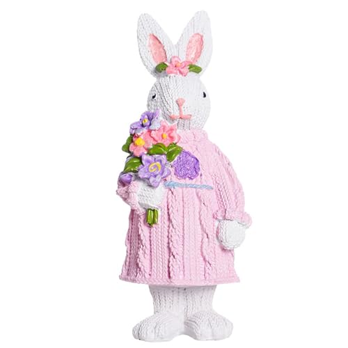 BaronHong 5,9-Zoll-Kaninchen-Ornamente imitieren gewebte Pullover, Kunstharz-Skulpturen, Osterdeko für den Innenhoftisch (Rosa, M) von BaronHong