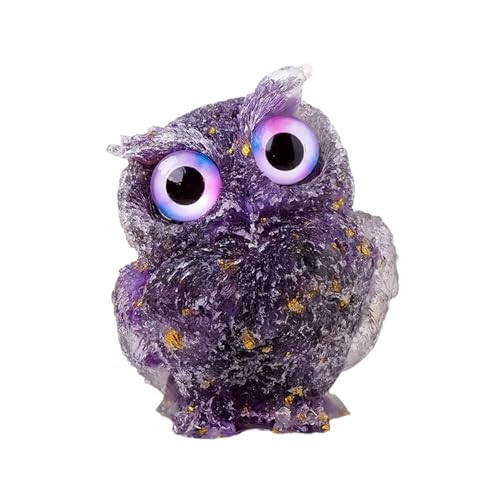 BaronHong 6,1 cm Eulenstatue, natürlicher Heilkristall, niedliche Figur, Taschenskulptur, Reiki, spirituelle Energie, Edelstein, Dekoration, Geschenke (Amethyst, mittel) von BaronHong