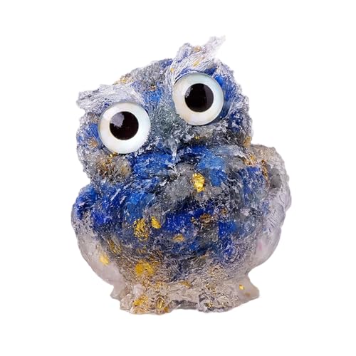 BaronHong 6,1 cm Eulenstatue, natürlicher Heilkristall, niedliche Figur, Taschenskulptur, Reiki, spirituelle Energie, Edelstein, Dekoration, Geschenke (Lapis, mittel) von BaronHong