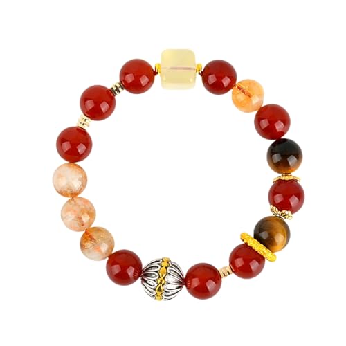 BaronHong Feng Shui-Armband, Citrin, Stretch, Achat, Schnitzerei, Sutra-Perlen, Glücksarmbänder, elastisch (rot, M) von BaronHong