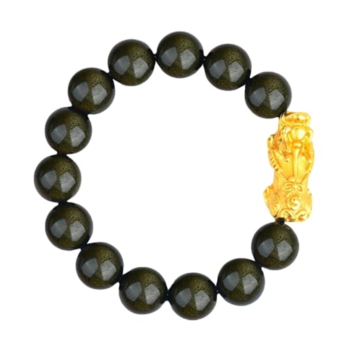 BaronHong Gold-Obsidian-Armband mit doppelten goldenen Augen, Obsidian-Perlen, Glücksbringer für Herren (Schwarzer Stein, XL) von BaronHong
