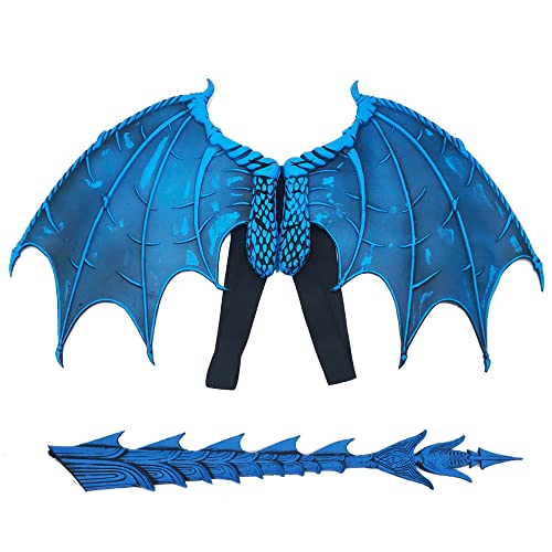 BaronHong Halloween Faschingskostüm Cosplay Dämon 3D realistische Drachenflügel für Erwachsene ((Wing-tail)-Blau,M) von BaronHong