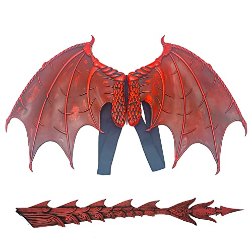 BaronHong Halloween Karneval Kostüm Cosplay Dämon 3D realistische Drachenflügel für Erwachsene ((Wing-tail)-rot,M) von BaronHong