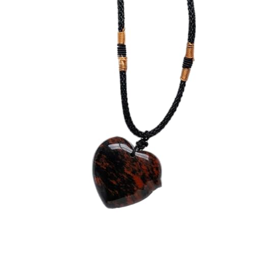 BaronHong Halskette mit Anhänger aus geflochtenem Seil und herzförmigen Halbedelsteinen, 30 mm, verstellbar (roter Obsidian, M) von BaronHong