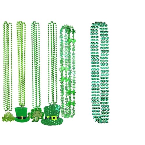 BaronHong Halskette zum St. Patrick's Day, Kleeblatt, grüne Perlenanhänger-Halskette als Feiertags- und Festdekoration, 6 Arten (18er-Pack, M) von BaronHong