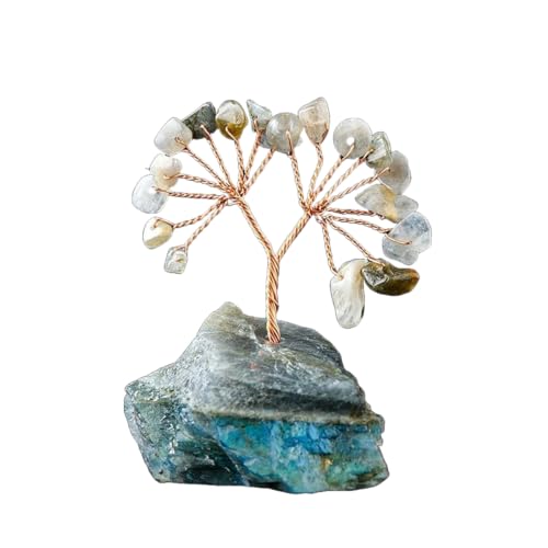 BaronHong Heilkristalle, Baumdekoration, Naturstein, Reiki-Edelstein, Kupferdraht, Lebensbaum, Heimbüro-Dekor, Feng-Shui-Geschenk (Labradorit, mittel) von BaronHong