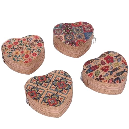 BaronHong Herzförmige Schmuckschatulle, luxuriöse Schmuckschatulle aus Kork, tragbarer Ohrring- und Ringhalter für unterwegs (4er-Pack, M) von BaronHong