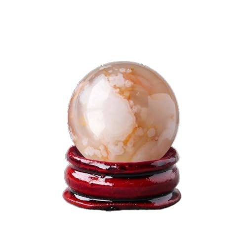 BaronHong Kristallkugel, Edelsteinkugel, Holzständer, Skulptur, Figur für Reiki, Wahrsagerei, Heimbüro, Schreibtischdekoration (Sakura-Achat, 28–32 mm) von BaronHong