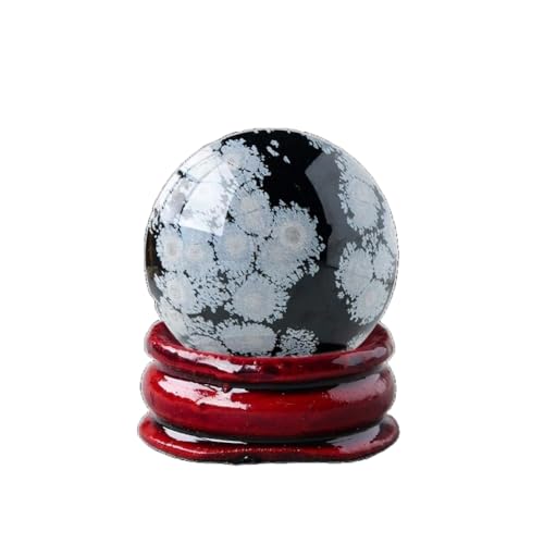 BaronHong Kristallkugel, Edelsteinkugel, Holzständer, Skulptur, Figur für Reiki, Wahrsagerei, Heimbüro, Schreibtischdekoration (Schneeflocken-Obsidian, 28–32 mm) von BaronHong