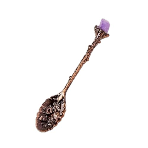 BaronHong Löffel aus natürlichem Kristallrohstein – geschnitzter Rührlöffel im Retro-Stil für Teeservice-Zubehör und Kristallhandwerk (Amethyst-Stein-Roségold, mittel) von BaronHong
