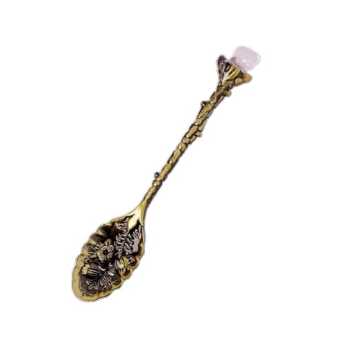 BaronHong Löffel aus natürlichem Kristallrohstein – geschnitzter Rührlöffel im Retro-Stil für Teeservice-Zubehör und Kristallhandwerk (Pulverkristallsteinbronze, mittel) von BaronHong