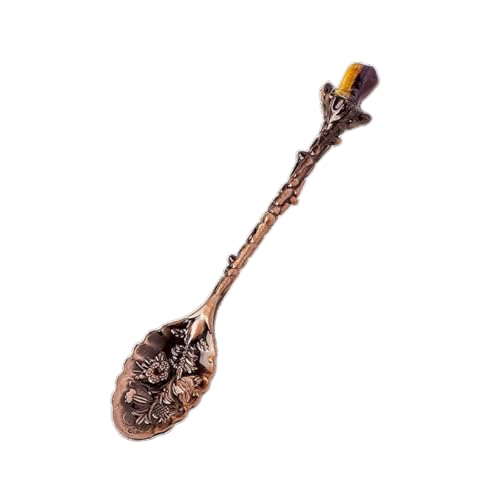 BaronHong Löffel aus natürlichem Kristallrohstein – geschnitzter Rührlöffel im Retro-Stil für Teeservice-Zubehör und Kristallhandwerk (Tigerauge-Stein-Zerkleinerter-Stein-Roségold, mittel) von BaronHong