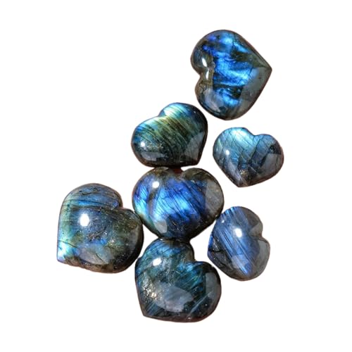 BaronHong Natürlicher Herzkristall, Geometrie, Polieren, Labradorit, Rohstein, Mineralprobe, Betrachtungsstein, Aquarium, Heimdekoration (7er-Pack, 4–5 cm) von BaronHong