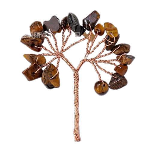 BaronHong Natürlicher Kristall-Makadam-Kleinbaum, Reiki-Heilung, Feng-Shui-Edelstein-Kristallbaum, künstliche Bonsai-Tischdekoration (Tigerauge, M) von BaronHong