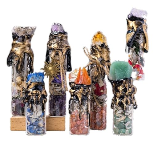 BaronHong Natürlicher Kristallrohstein, farbenfrohes Wunschflaschendekor aus zerkleinertem Stein, entmagnetisierte Stein-Driftflasche (7er-Pack, mittel) von BaronHong
