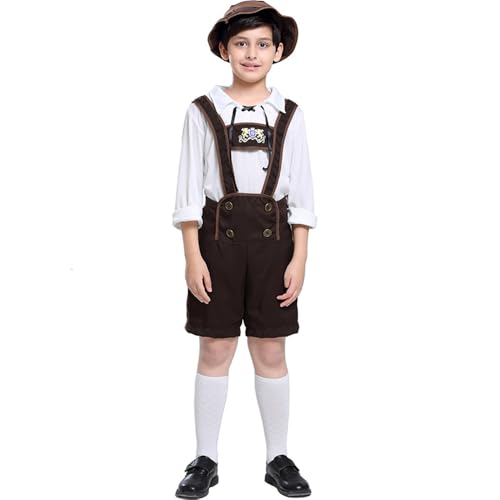 BaronHong Oktoberfest-Kostüm, bayerische Uniform für Kleinkinder, Lederhosen-Shorts mit Hemd und Mütze (khaki, M) von BaronHong