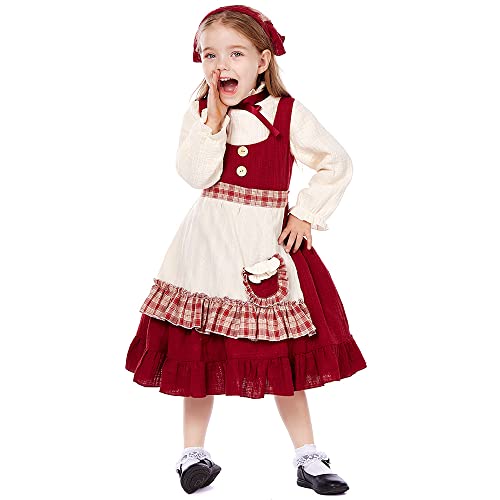 BaronHong Oktoberfestkleid für Mädchen, Rotkäppchen, Cosplay-Kostüm, deutsches bayerisches Dirndl, 4-teiliges Set (rot, L) von BaronHong