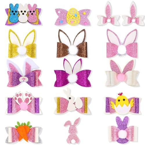 BaronHong Osterschleifen für Mädchen, glitzernde rosa-rote Haarspangen mit Herzschleifenclips, Haar-Accessoires für Mädchen als Geschenk für Kinder und Teenager (15er-Pack, M) von BaronHong