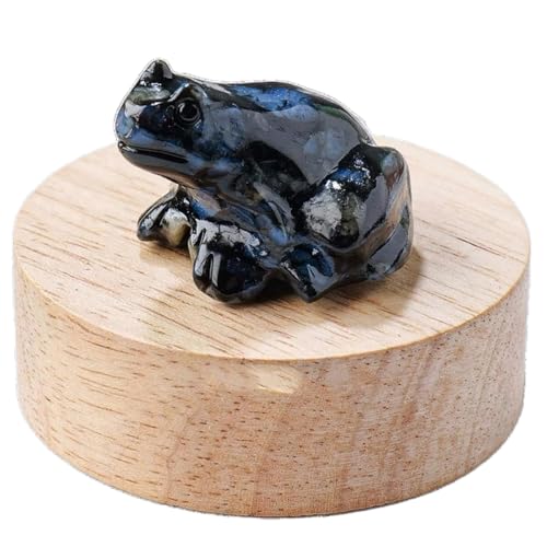 BaronHong Quarz-Frosch-Kristallfigur, kleine handgeschnitzte Taschen-Heilkristallstatue, Tierskulptur, 3,8 cm (blauer Blitz, mittel) von BaronHong