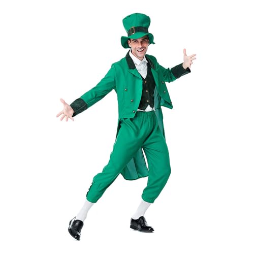 BaronHong St. Patrick's Day-Kostüm für Herren, grüner Kobold, Kostümanzug, viktorianische Frackjacke (grün, M) von BaronHong