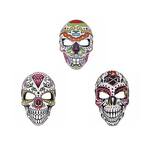 BaronHong Tag der Toten Zuckerschädel-Maske, Halloween-Maske, Maskerade für Cosplay, mexikanische Party, Kostümzubehör (3er-Pack, M) von BaronHong