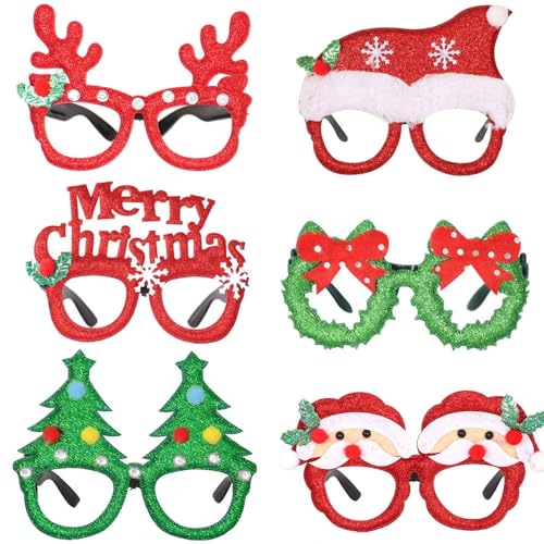 BaronHong Weihnachtsbrillenrahmen, Weihnachtspartyzubehör, Weihnachtsdekorationszubehör, Weihnachtspartygeschenke (6er-Pack (B), M) von BaronHong