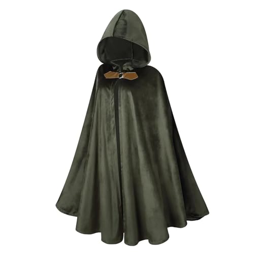 Grüner Renaissance-Umhang mit Kapuze, mittelalterlicher Samtumhang mit Kapuze, Capelet für Herren und Damen, für Hobbit-Halloweenkostüm (Armeegrün, M) von BaronHong