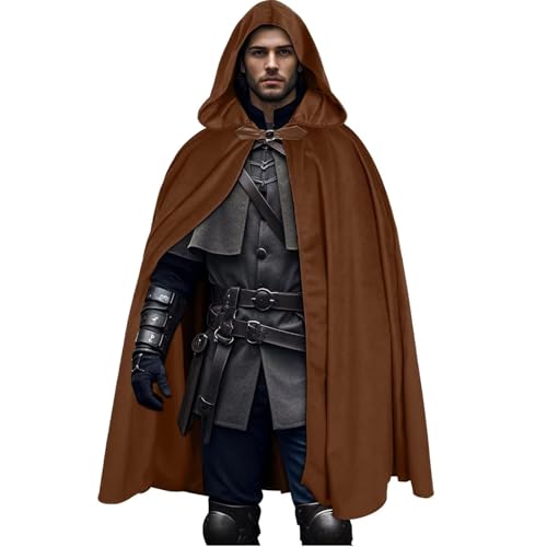Grüner Renaissance-Umhang mit Kapuze, mittelalterlicher Samtumhang mit Kapuze, Capelet für Herren und Damen, für Hobbit-Halloweenkostüm (braun, M) von BaronHong