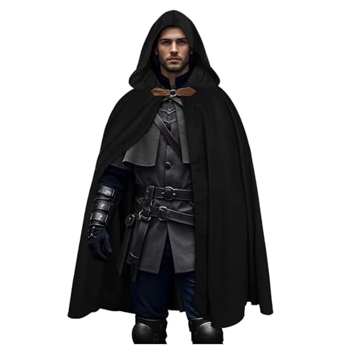 Grüner Renaissance-Umhang mit Kapuze, mittelalterlicher Samtumhang mit Kapuze, Capelet für Herren und Damen, für Hobbit-Halloweenkostüm (schwarz, M) von BaronHong