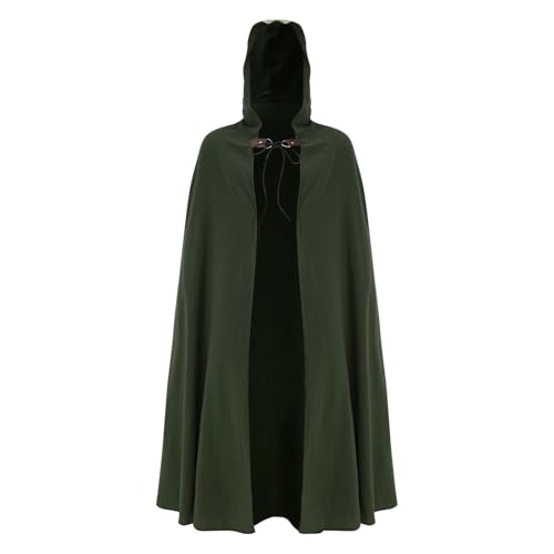 Mittelalterlicher Umhang für Herren mit Kapuze, Renaissance-Kapuzenumhang, Kostüm, Wikinger, Steampunk, Baumwolle und Leinen, langes Capelet (Armeegrün, M) von BaronHong