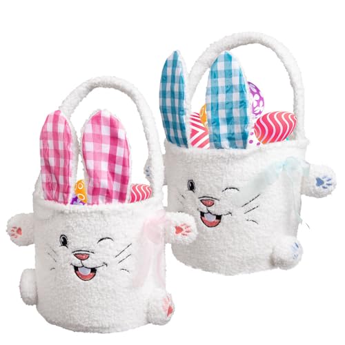 Süßigkeitenkorb aus Plüsch mit Hasenohren, mit tragbarem Griff, Cartoon-Korb für Partyzubehör für Kinder, Jungen und Mädchen (2er-Pack, M) von BaronHong