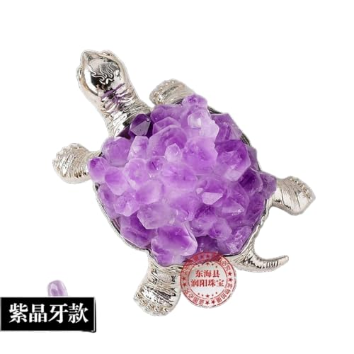 Tierfiguren aus natürlichem Kristall, Schildkrötenkristall, handgefertigte Ornamente, Garten- und Heimdekoration (Amethyst-Zahn-Silber, mittel) von BaronHong
