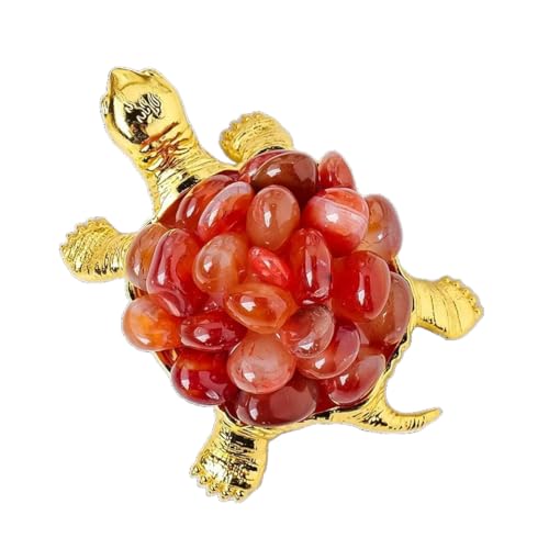 Tierfiguren aus natürlichem Kristall, Schildkrötenkristall, handgefertigte Ornamente, Garten- und Heimdekoration (Roter Achat, Gold, mittelgroß) von BaronHong