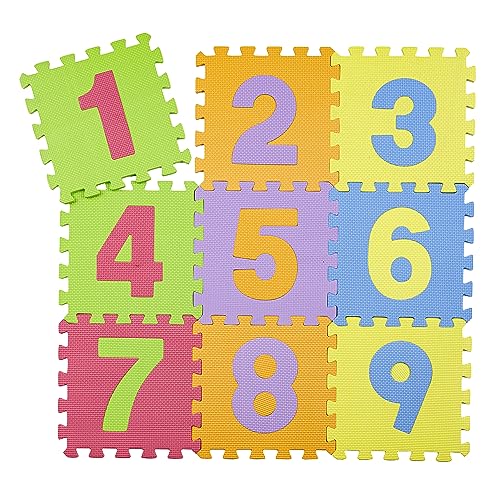 Baroni Toys 9-teiliger Eva-Kinder-Puzzleteppich, Abnehmbarer Zahlen-Puzzleteppich, ineinandergreifender Schaumstoff-Spielzeugteppich aus sicherem und ungiftigem Material, 30x30 cm von Baroni Toys