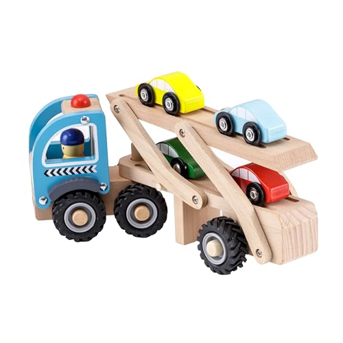 Baroni Toys Bisarca Holzspielzeug für Kinder, 6 Stück, Transporter mit Zubehör und Autos im Lieferumfang enthalten, Lernspiel für Kinder 3 + mit Geschenkbox, 28 x 10 x 8 cm von Baroni Toys