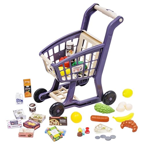 Baroni Toys Interaktiver Einkaufswagen mit realistischen Geräuschen und 41 Gegenständen - Lernspielzeug für Kinder von 3 bis 7 Jahren von Baroni Toys