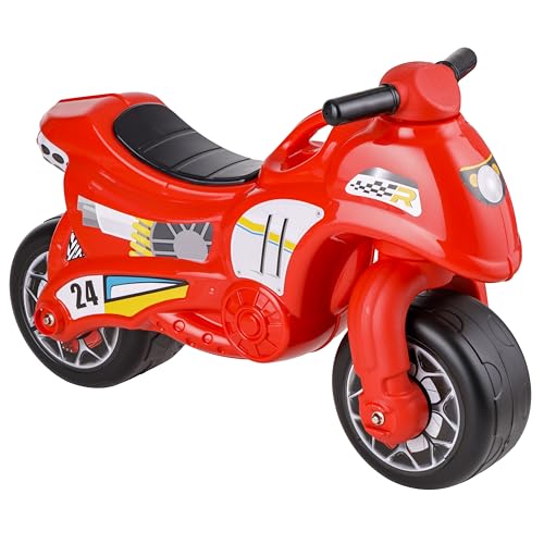 Baroni Toys Motorrad Spielzeug für Kinder, Schiebe- und Gehmotorrad aus Kunststoff mit breiten Rädern, 1-4 Jahre, Rot von Baroni Toys