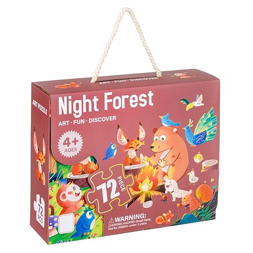 Baroni Toys Puzzle für Kinder, lehrreiches und lustiges Pappspiel für Kinder ab 4 Jahren, 72-teiliges Puzzle, Geschenkidee, 90 x 60 cm, Nachtwald von Baroni Toys