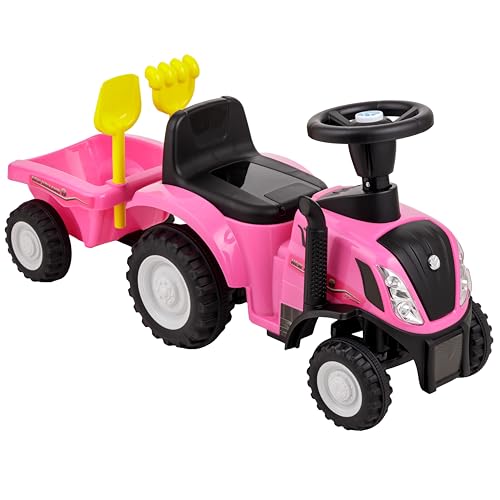 Baroni Toys Ride-On Traktor mit Anhänger für Kinder von 12 bis 36 Monat, Traktor mit Lufthupe, Rutschspielzeug, Sounds und Scheinwerfer funktionieren, inkl. Schaufel und Rechen, 29x91x44 cm (Rosa) Baroni Toys Ride-On Traktor mit Anhänger für Kinder von 12 bis 36 Monat, Traktor mit Lufthupe, Rutschspielzeug, Sounds und Scheinwerfer funktionieren, inkl. Schaufel und Rechen, 29x91x44 cm (Rosa) von Baroni Toys