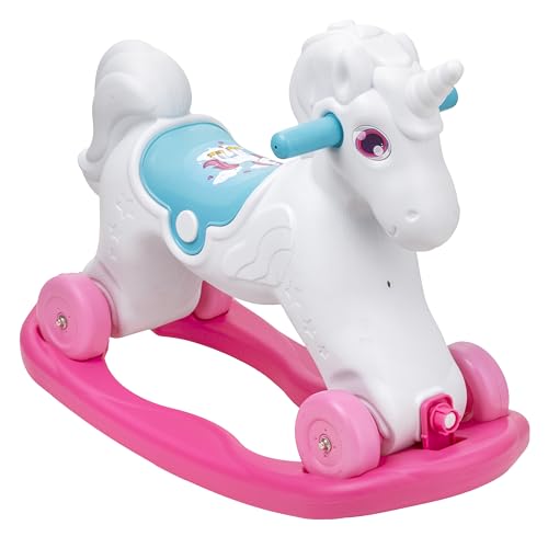 Baroni Toys Schaukelpferd 2 in 1, Pferd auf Rädern schieben und gehen, 2-5 Jahre (rosa Einhorn) von Baroni Toys