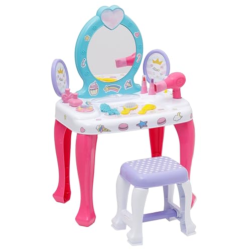 Baroni Toys Schminktisch für Kinder mit Spiegel, Hocker und 12 Zubehörteilen, Schminktisch für Mädchen, Spiegel für Mädchen, Rollenspiel für Kinder ab 36 Monaten, 48x32x71 cm, Einhörner von Baroni Toys