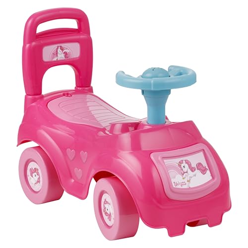 Baroni Toys Spielzeugauto für Kinder, Schieben und Gehen mit Lufthorn und Sattelunterlage, Kippschutz, 1 bis 4 Jahre, Rosa Einhorn von Baroni Toys