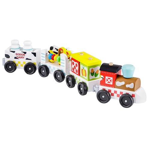 Baroni Toys Holzspielzeug Zug für Kinder 15 Stück, Zug mit Zubehör einschließlich Kugel und Tiere, pädagogisches Rollenspiel 3 + mit Geschenkbox, 4 Waggons, 47x10x7,5 cm von Baroni Toys