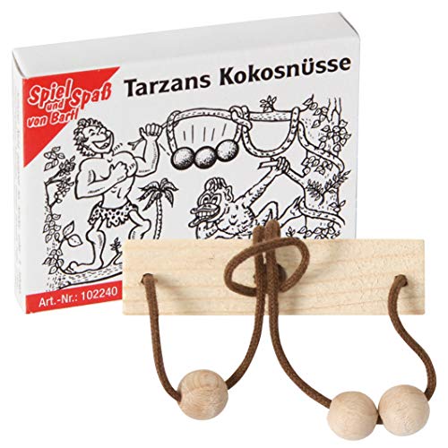 Bartl 102240 Mini-Holz-Puzzle Tarzans Kokosnüsse aus einem Holzbrettchen mit Schnur und 2 Holzperlen von Bartl