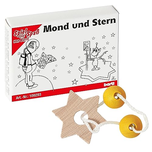 Bartl 109293 Mini-Holz-Puzzle Mond und Stern aus 3 kleinen Holzteilen und Einer Schnur von Bartl