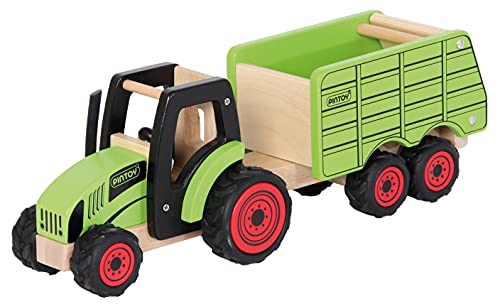Bartl 112366 Pintoy Traktor mit Anhänger aus Massivholz | Qualitatives Spielzeug für Kinder ab 3 Jahren von Bartl